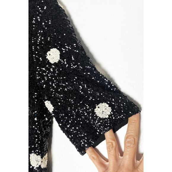 J. Crew Women's Sequin Short Sleeve Top Black White Polka Dots Blogger Favorite - Picture 6 of 11